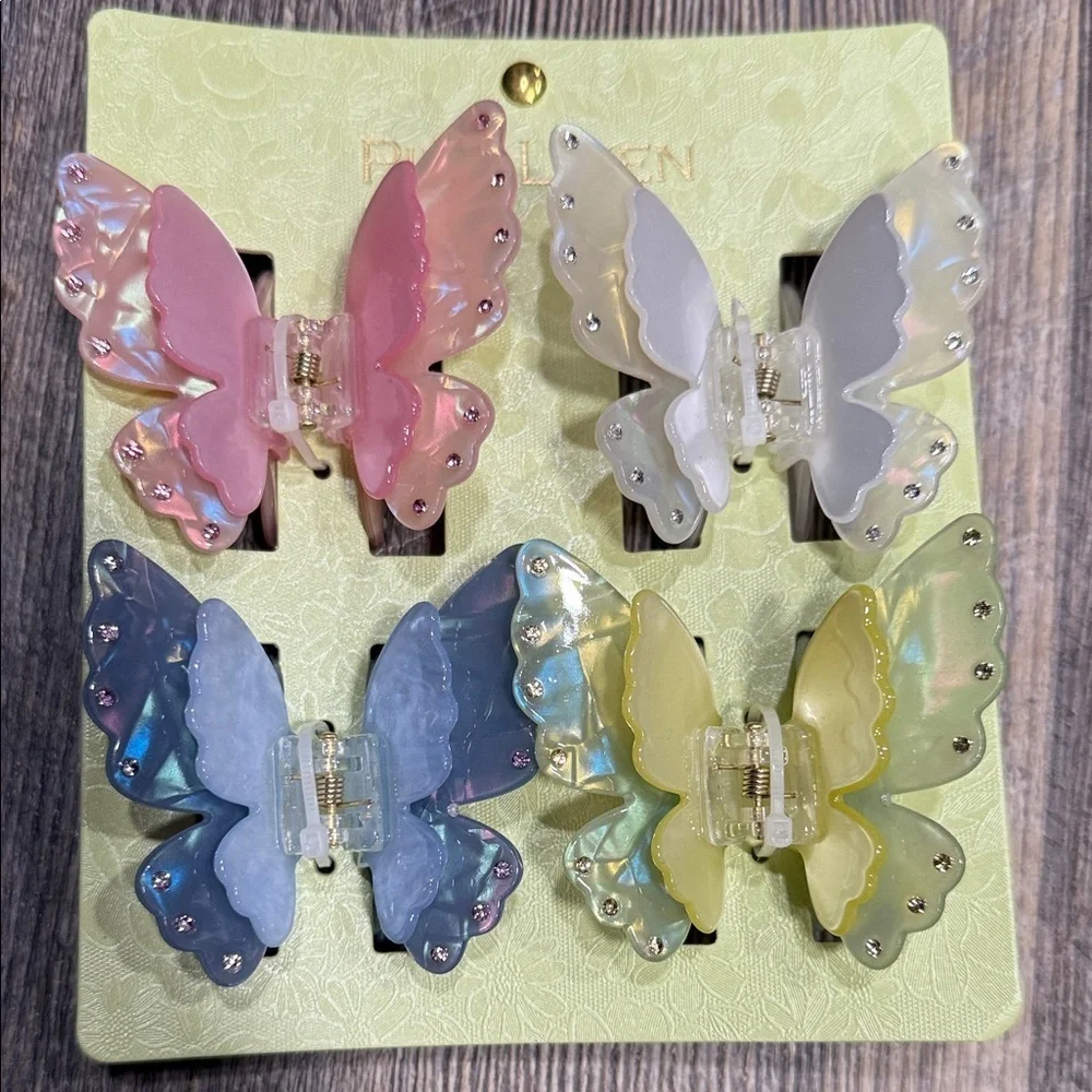 Sincerly Jules Butterfly Clips and Ribbon Set - Pink, Blue, Yellow, Black